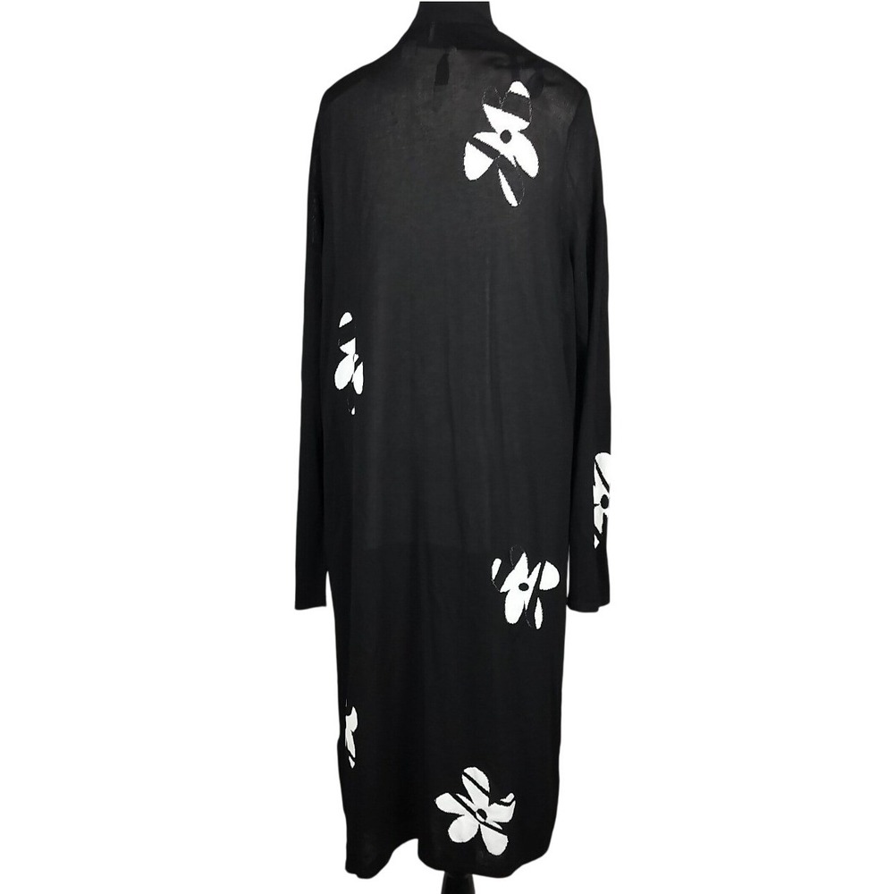 Joseph Ribkoff Floral Intarsia Knit Duster Cardigan Women XXL Black White Pocket - Picture 2 of 5